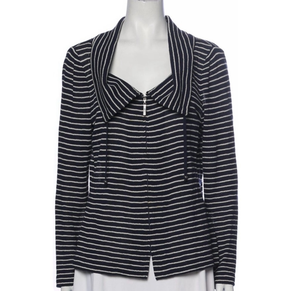 St. John Striped Cowl Neck Navy Blue Sweater - Size M